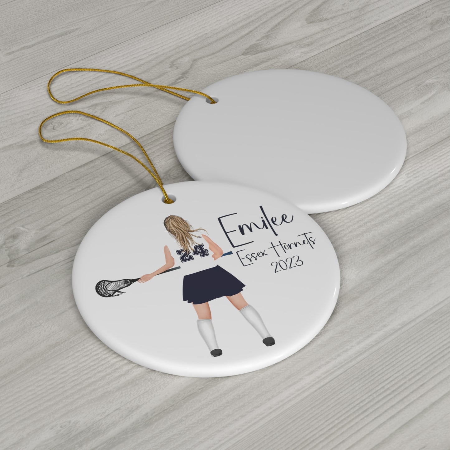 Lacrosse Customized Girl Christmas Ornament Gift for 2023 2024 Customized with hair and number and desired text!