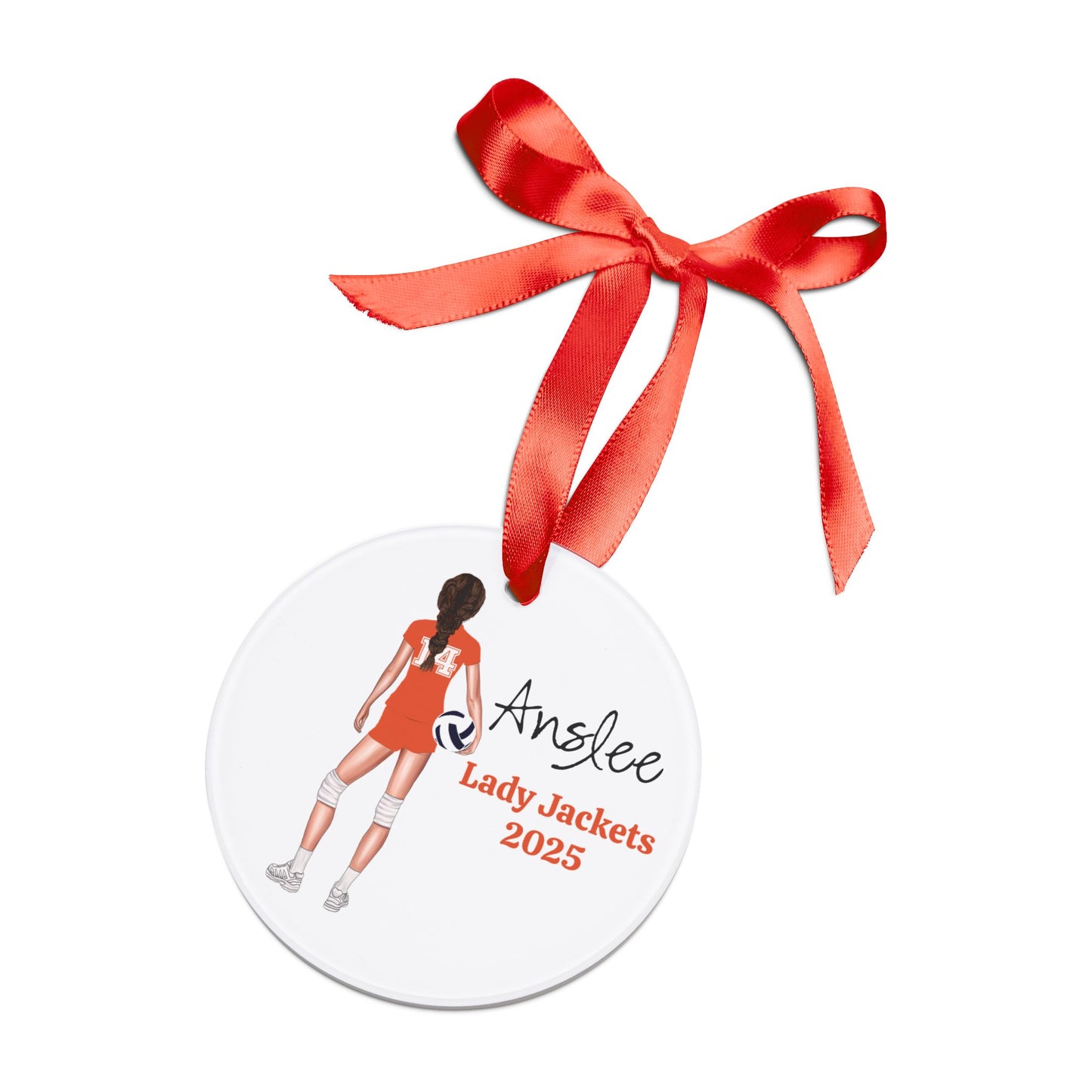 Customized Volleyball Acrylic Ornament with Ribbon. Can customize most hairstyles, colors, text. Christmas gift 2024 Senior 2025