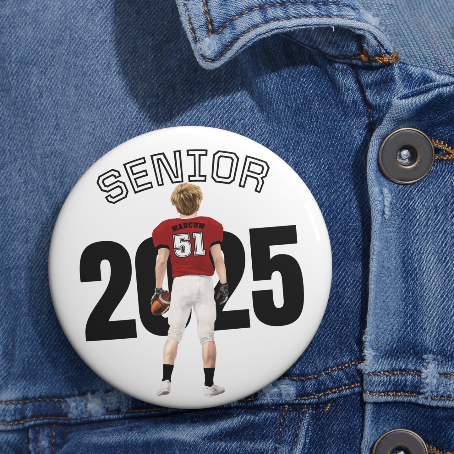 Cute! Football Mom Pin Button 3 inch Customized for Game Day Wear. Perfect for Senior Year, can do most sports!