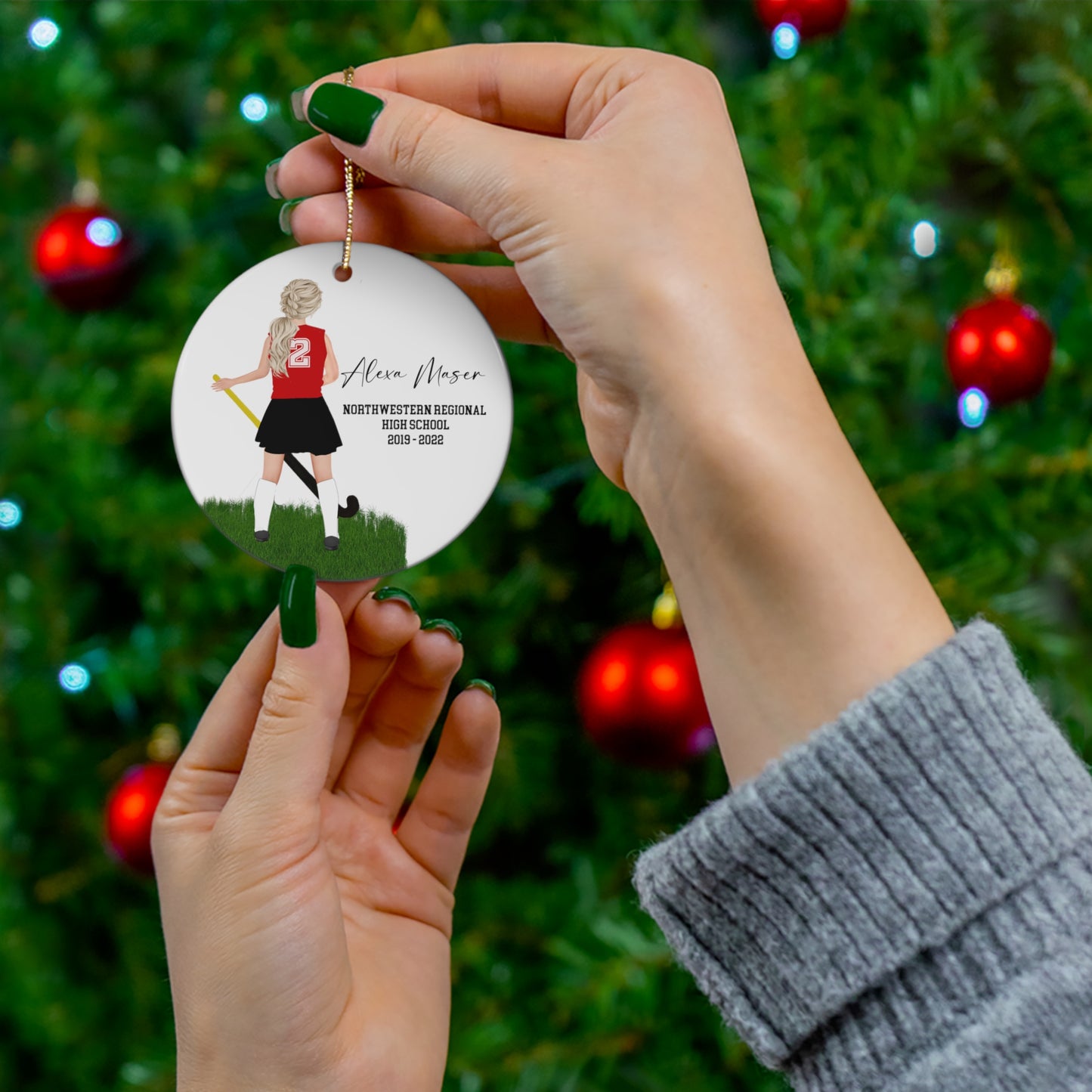 Field Hockey Girl ANY TEAM Christmas Ornament Gift for Christmas! University, college , High School or Middle School! Customized for you!