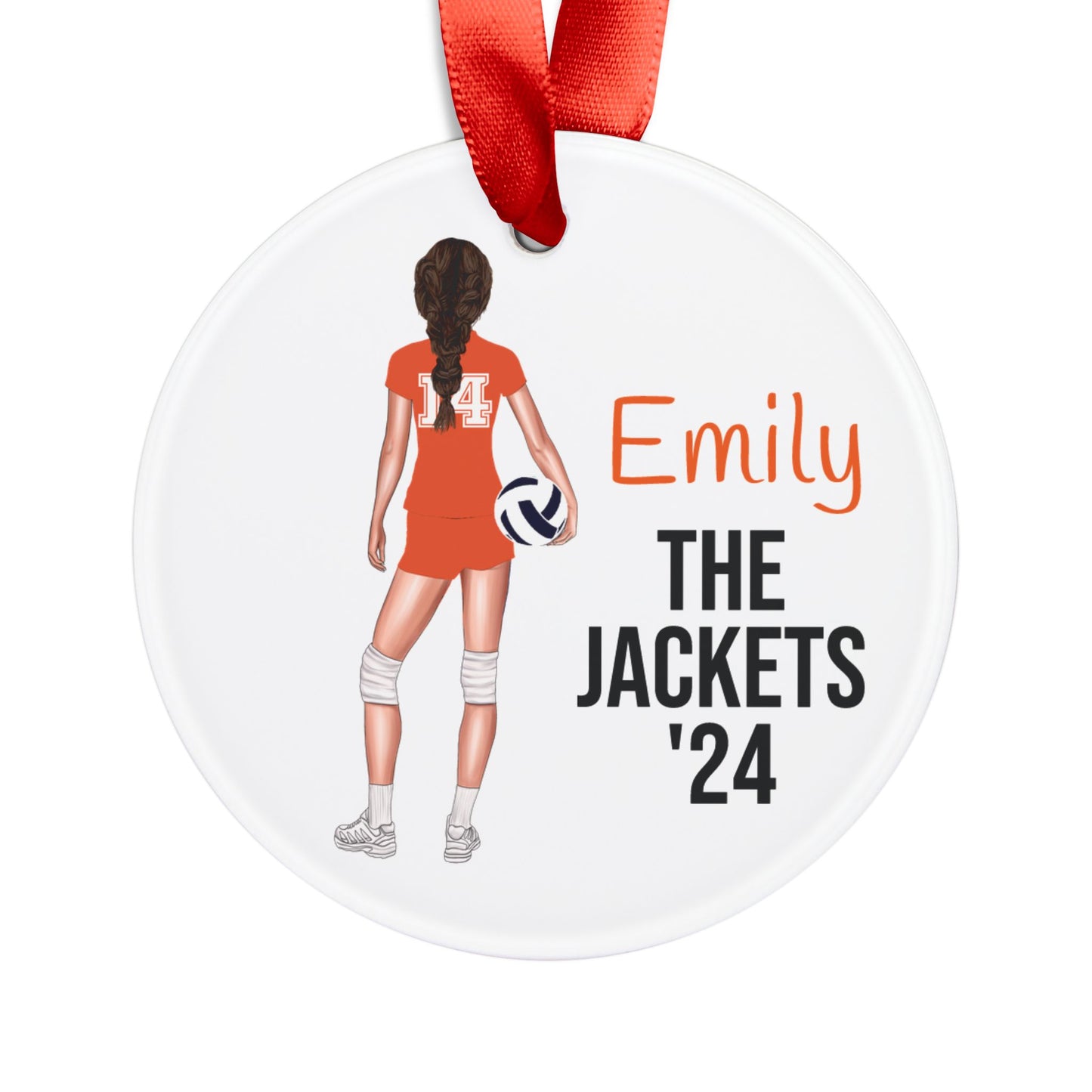 Customized Volleyball Acrylic Ornament with Ribbon. Can customize most hairstyles, colors, text. Christmas gift 2024 Senior 2025