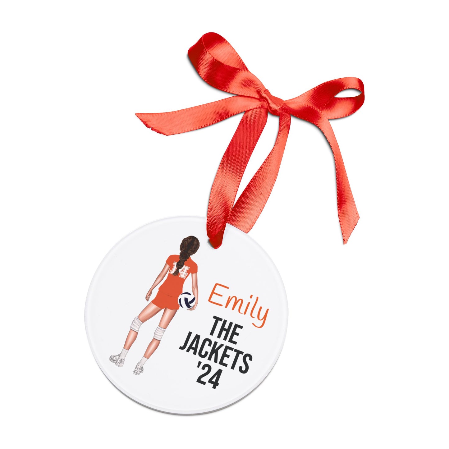 Customized Volleyball Acrylic Ornament with Ribbon. Can customize most hairstyles, colors, text. Christmas gift 2024 Senior 2025