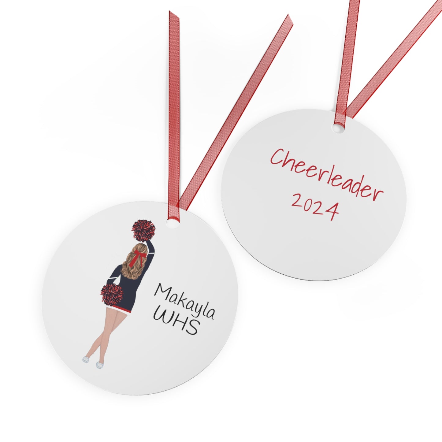 Christmas Cheerleader or Dance Team Metal Ornament. Perfect for Cheer Moms, Dance Teams and more!