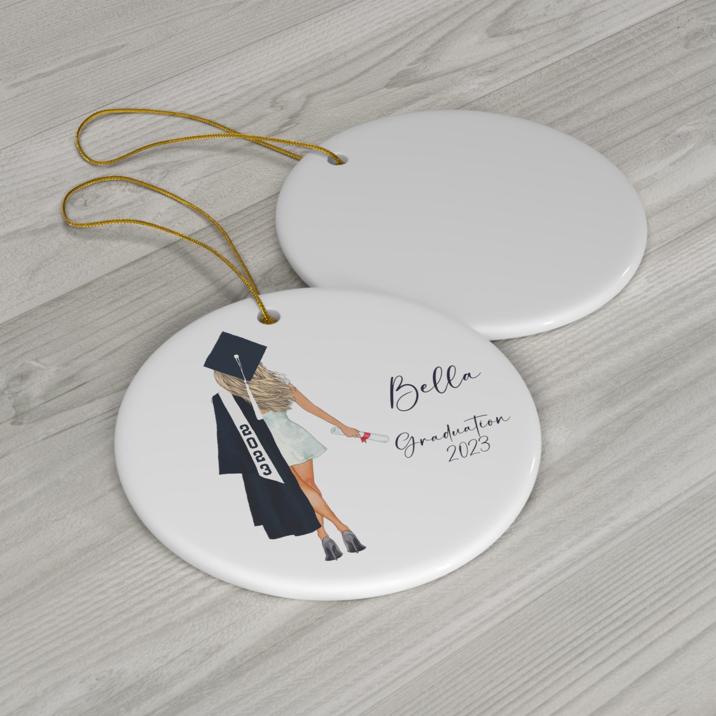 College or High School Customized Girl Ornament Personalized Gift. Change Hair, skin, text!