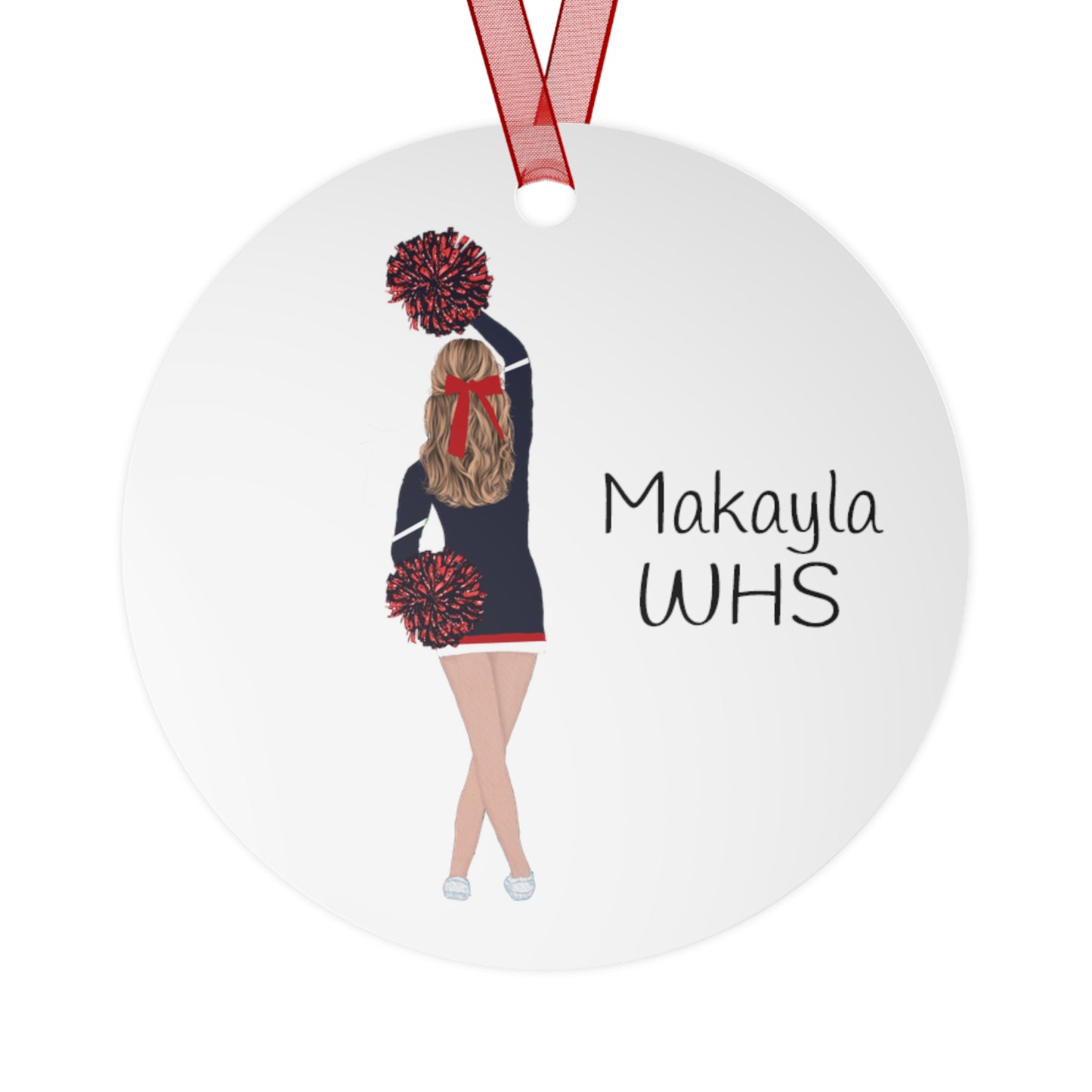 Christmas Cheerleader or Dance Team Metal Ornament. Perfect for Cheer Moms, Dance Teams and more!