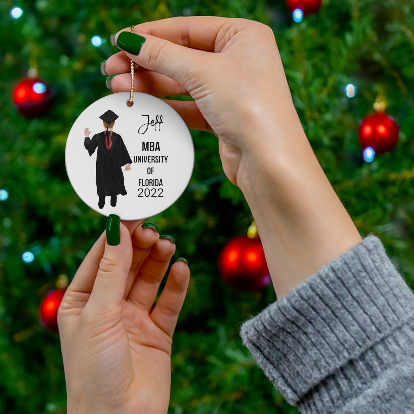 MBA Grad Masters Dr Graduation Ornament Personalized Gift! 2023 2024 Grad Perfect Christmas gift! Customize Hair and text!