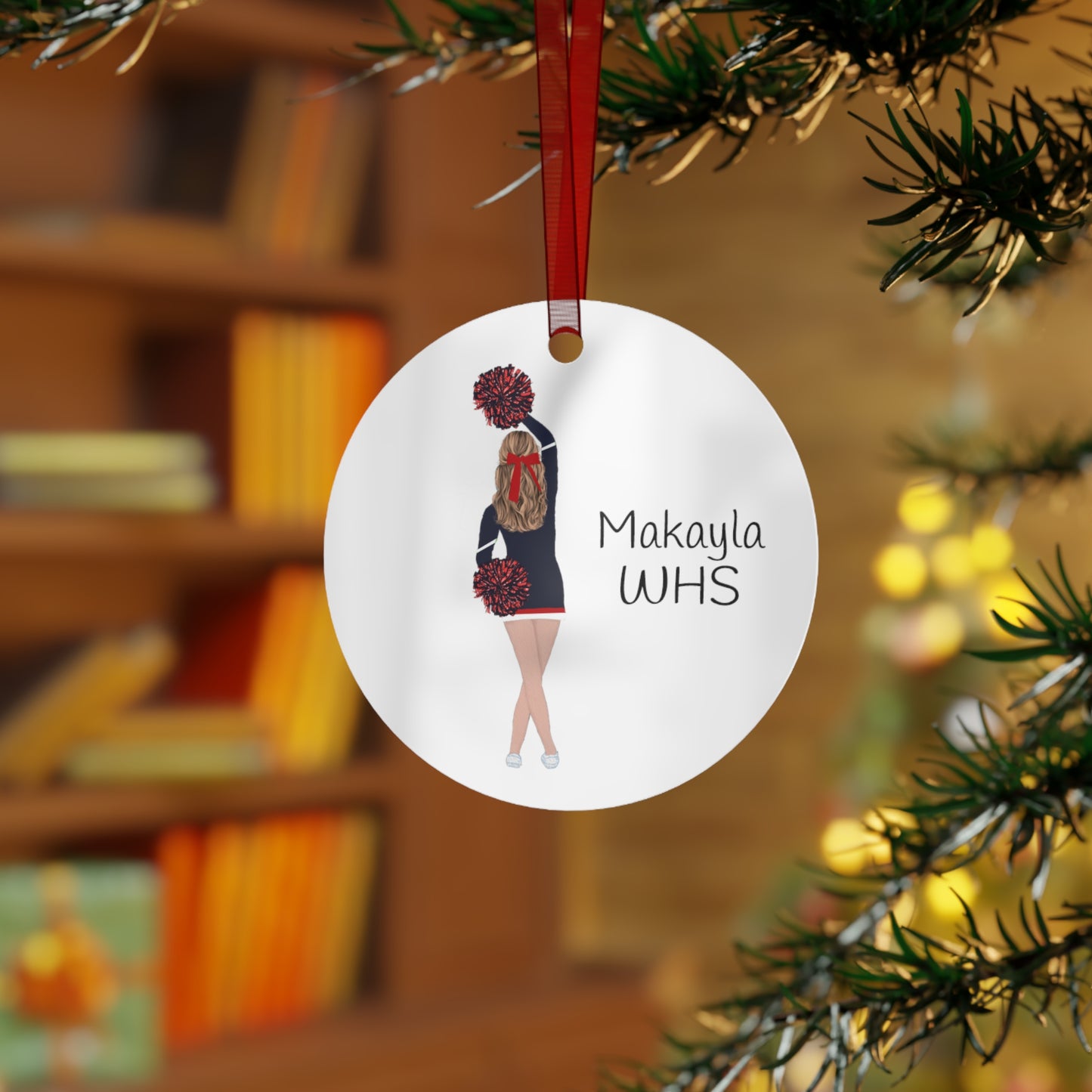 Christmas Cheerleader or Dance Team Metal Ornament. Perfect for Cheer Moms, Dance Teams and more!