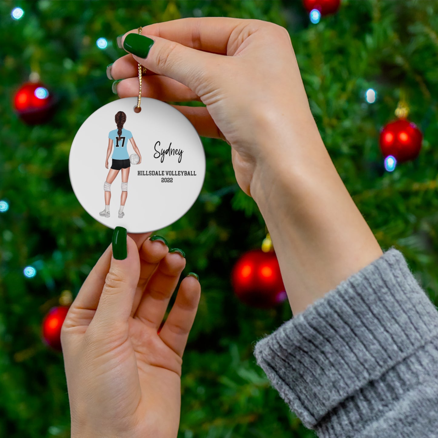 Volleyball Sports Girl 2023 2024 Christmas Ornament !Customized with Your team colors, choose hair and text!