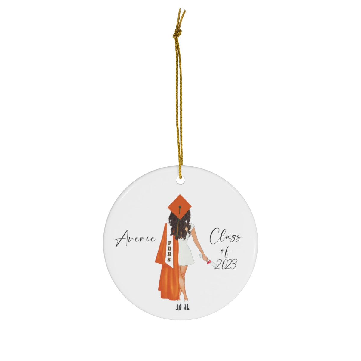 College or High School Customized Girl Ornament Personalized Gift. Change Hair, skin, text!