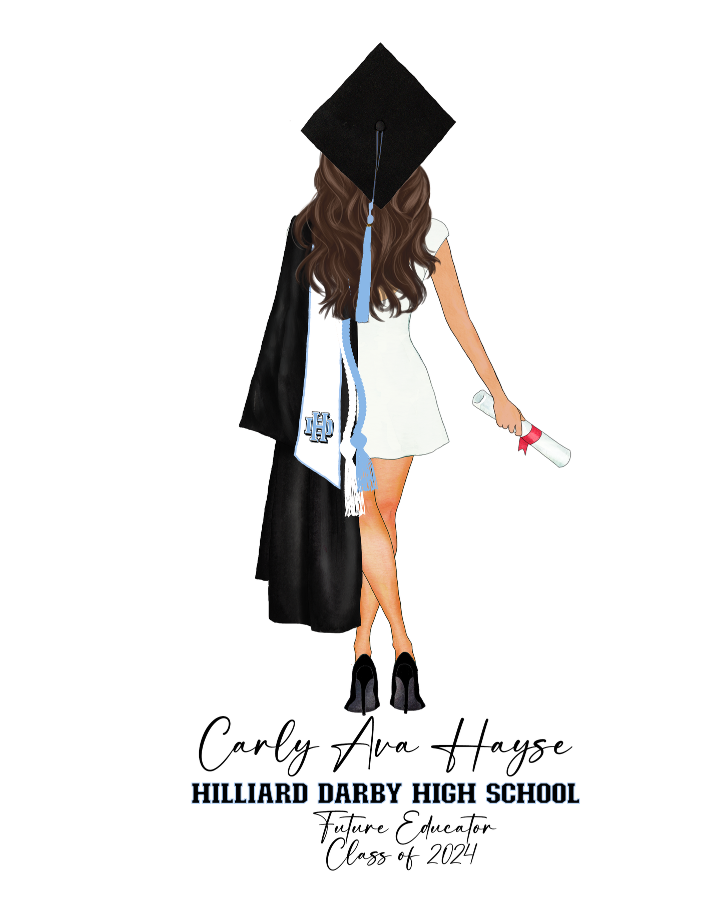 Custom Digital Download Graduate Personalized with Hair, text, Colors Digital PNG JPEG Ready to Print