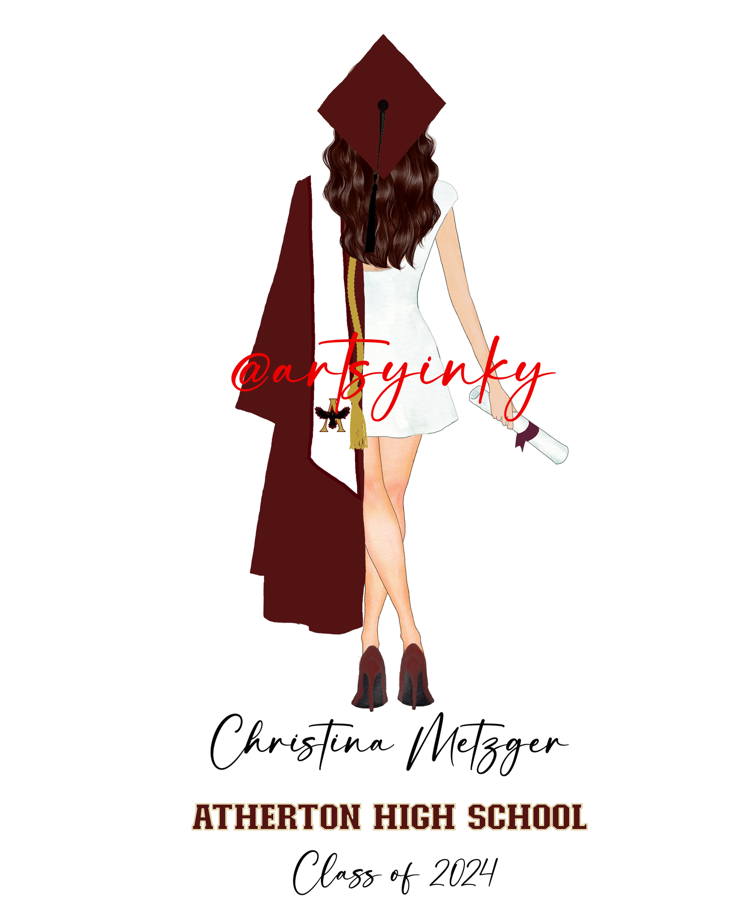 Custom Digital Download Graduate Personalized with Hair, text, Colors Digital PNG JPEG Ready to Print