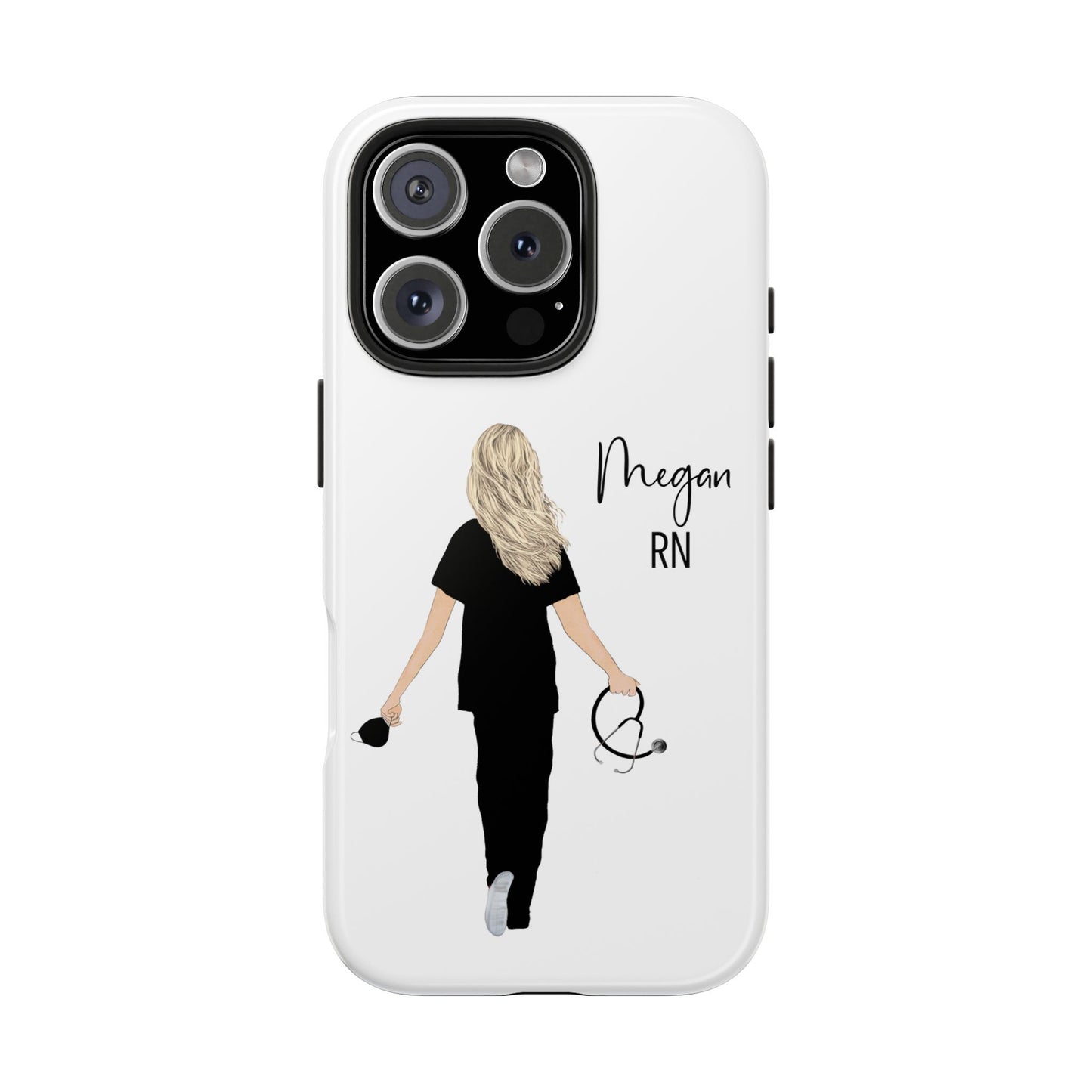 Customized Nurse Protective Phone Case Iphone Samsung Most Models, Customize hair style and Color, Name or Text