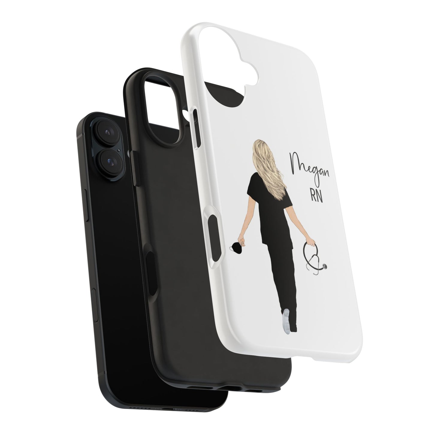 Customized Nurse Protective Phone Case Iphone Samsung Most Models, Customize hair style and Color, Name or Text