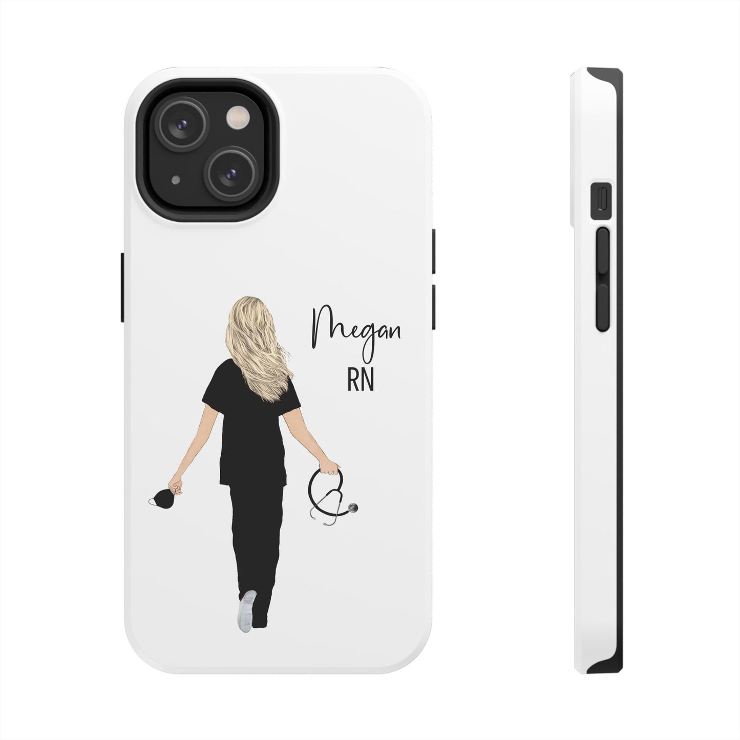 Customized Nurse Protective Phone Case Iphone Samsung Most Models, Customize hair style and Color, Name or Text