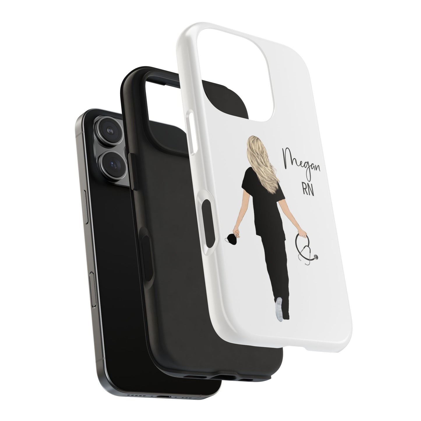 Customized Nurse Protective Phone Case Iphone Samsung Most Models, Customize hair style and Color, Name or Text