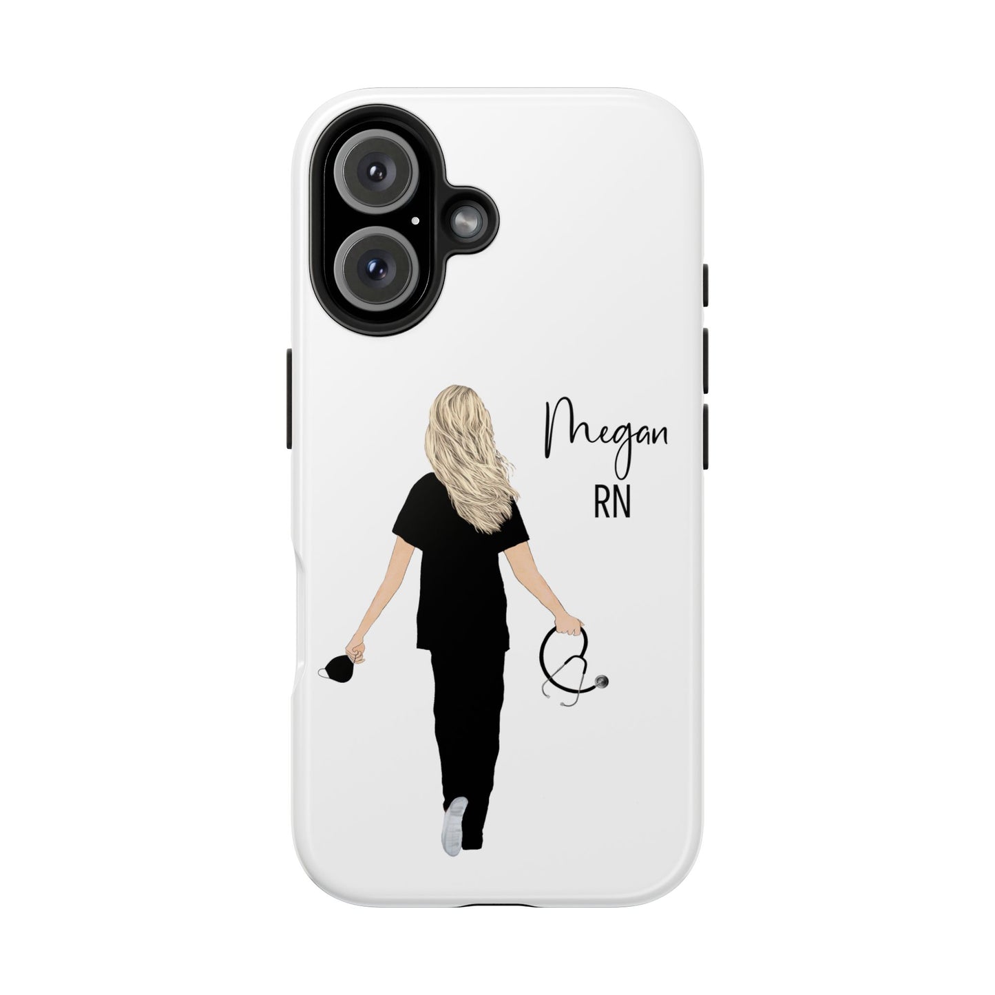Customized Nurse Protective Phone Case Iphone Samsung Most Models, Customize hair style and Color, Name or Text