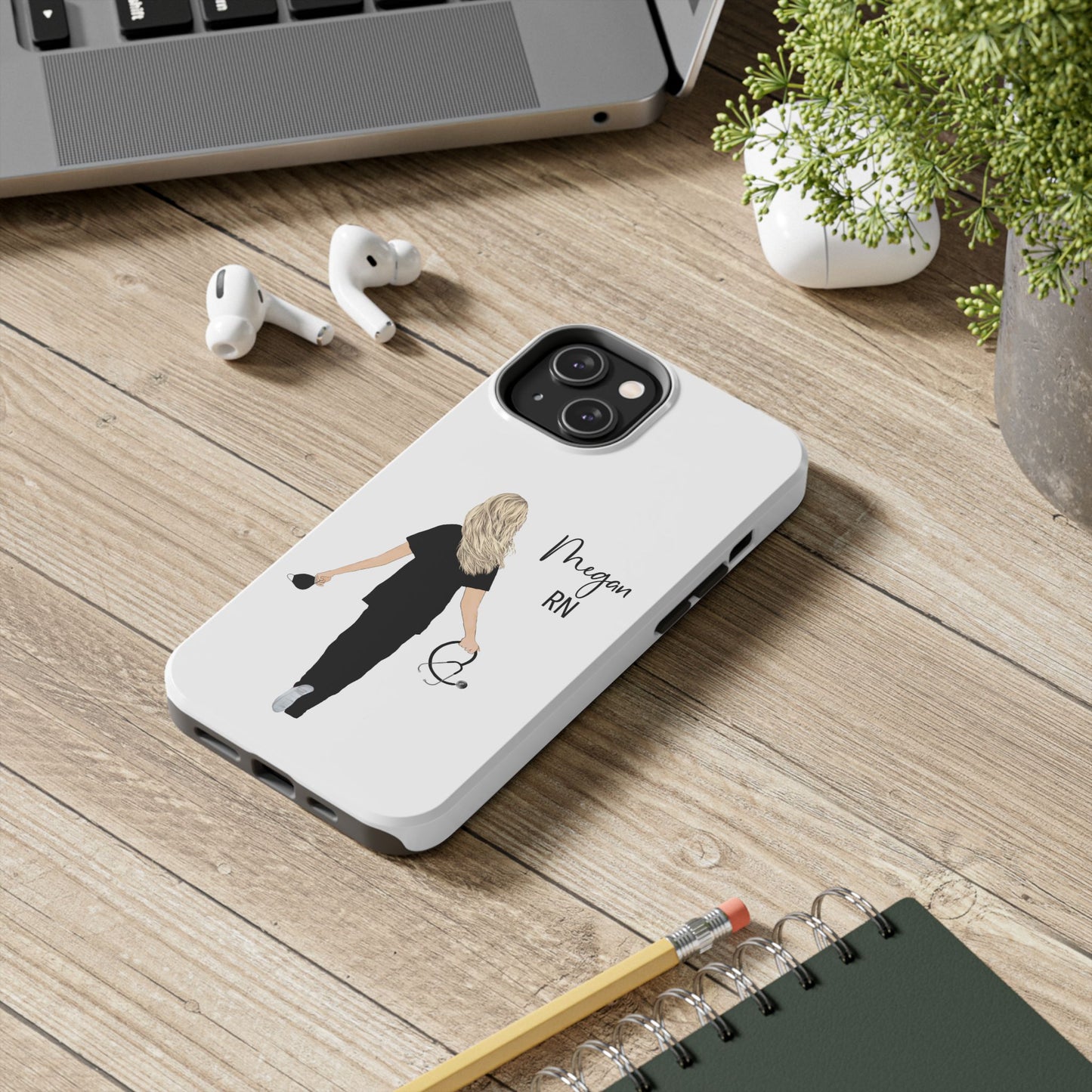Customized Nurse Protective Phone Case Iphone Samsung Most Models, Customize hair style and Color, Name or Text