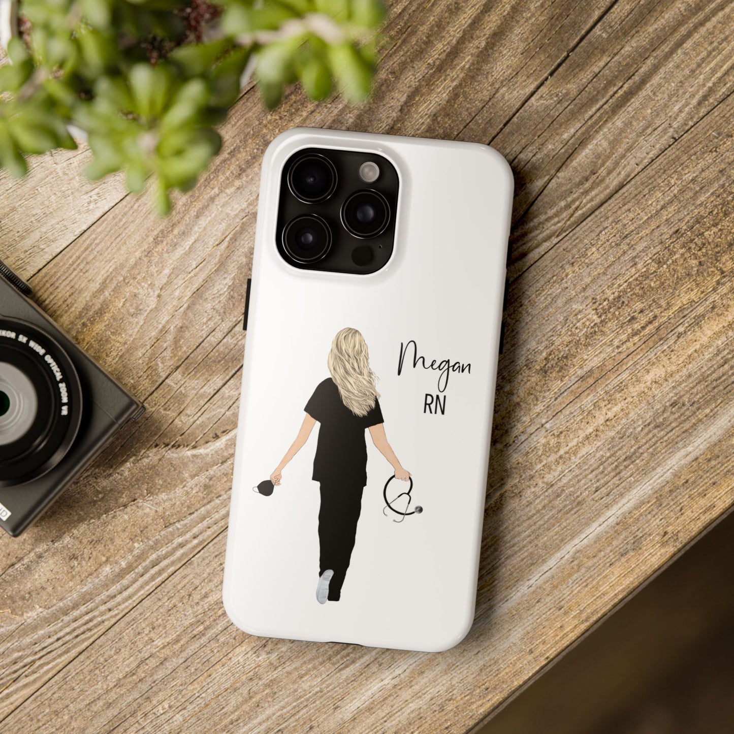 Customized Nurse Protective Phone Case Iphone Samsung Most Models, Customize hair style and Color, Name or Text