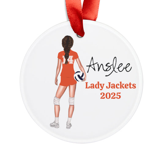 Customized Volleyball Acrylic Ornament with Ribbon.  Can customize most hairstyles, colors, text.  Christmas gift 2024 Senior 2025