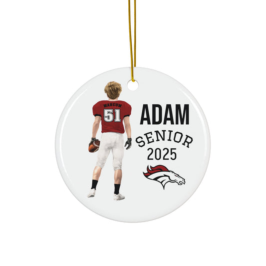 High School Football Player Customized Ornament, includes hair color, text, uniform color.  Perfect gift for that guy!
