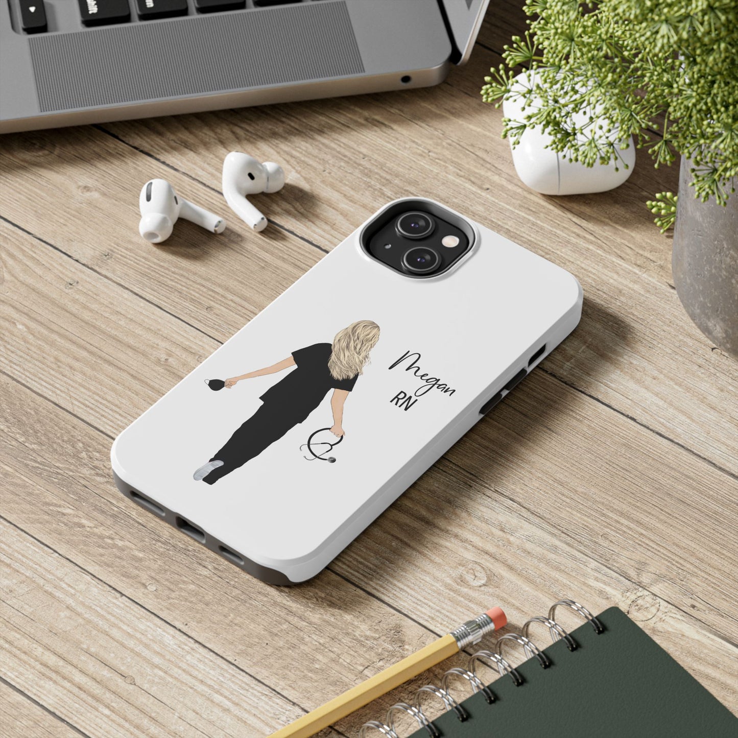 Customized Nurse Protective Phone Case Iphone Samsung Most Models, Customize hair style and Color, Name or Text