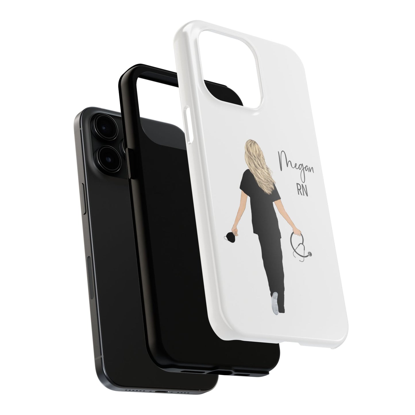 Customized Nurse Protective Phone Case Iphone Samsung Most Models, Customize hair style and Color, Name or Text