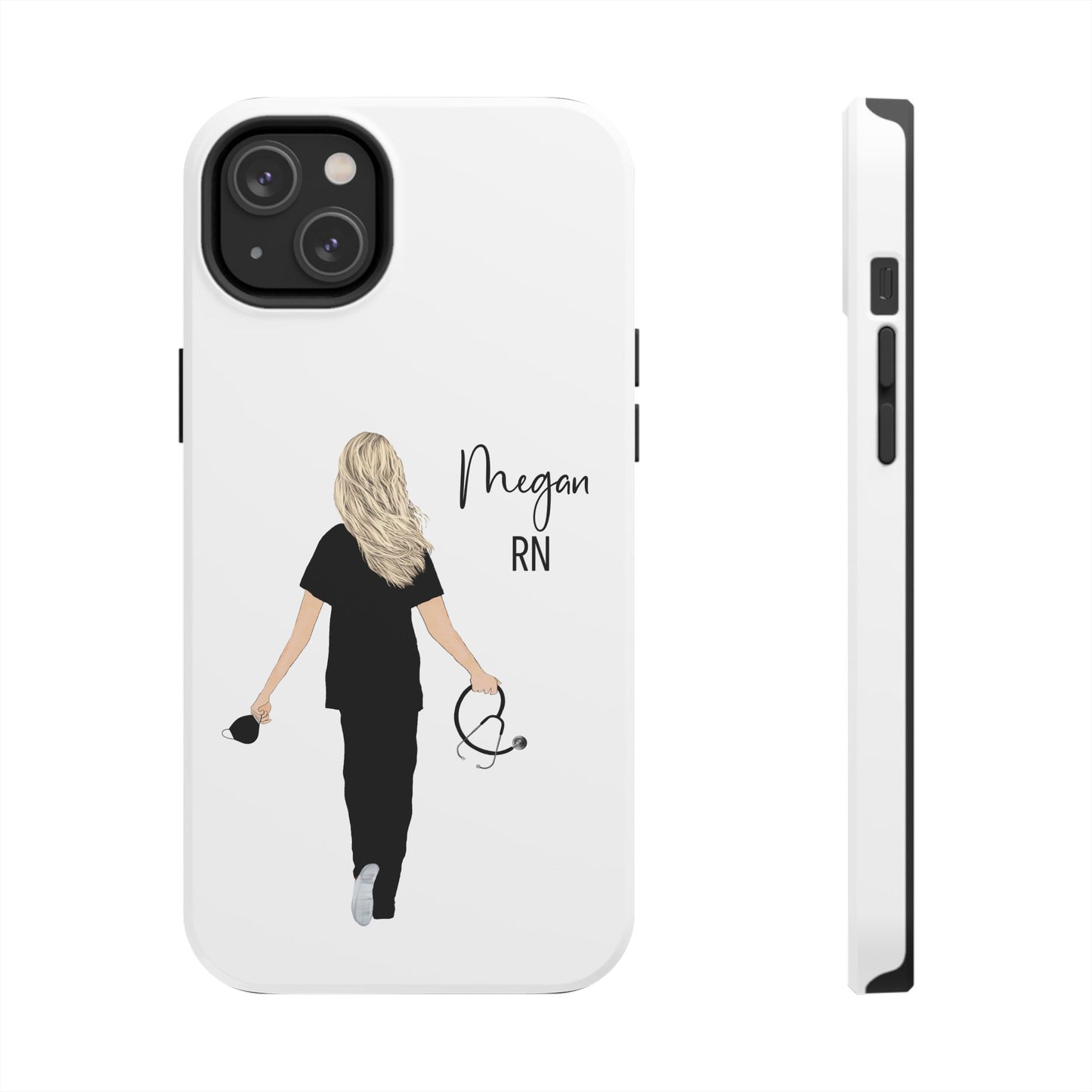 Customized Nurse Protective Phone Case Iphone Samsung Most Models, Customize hair style and Color, Name or Text