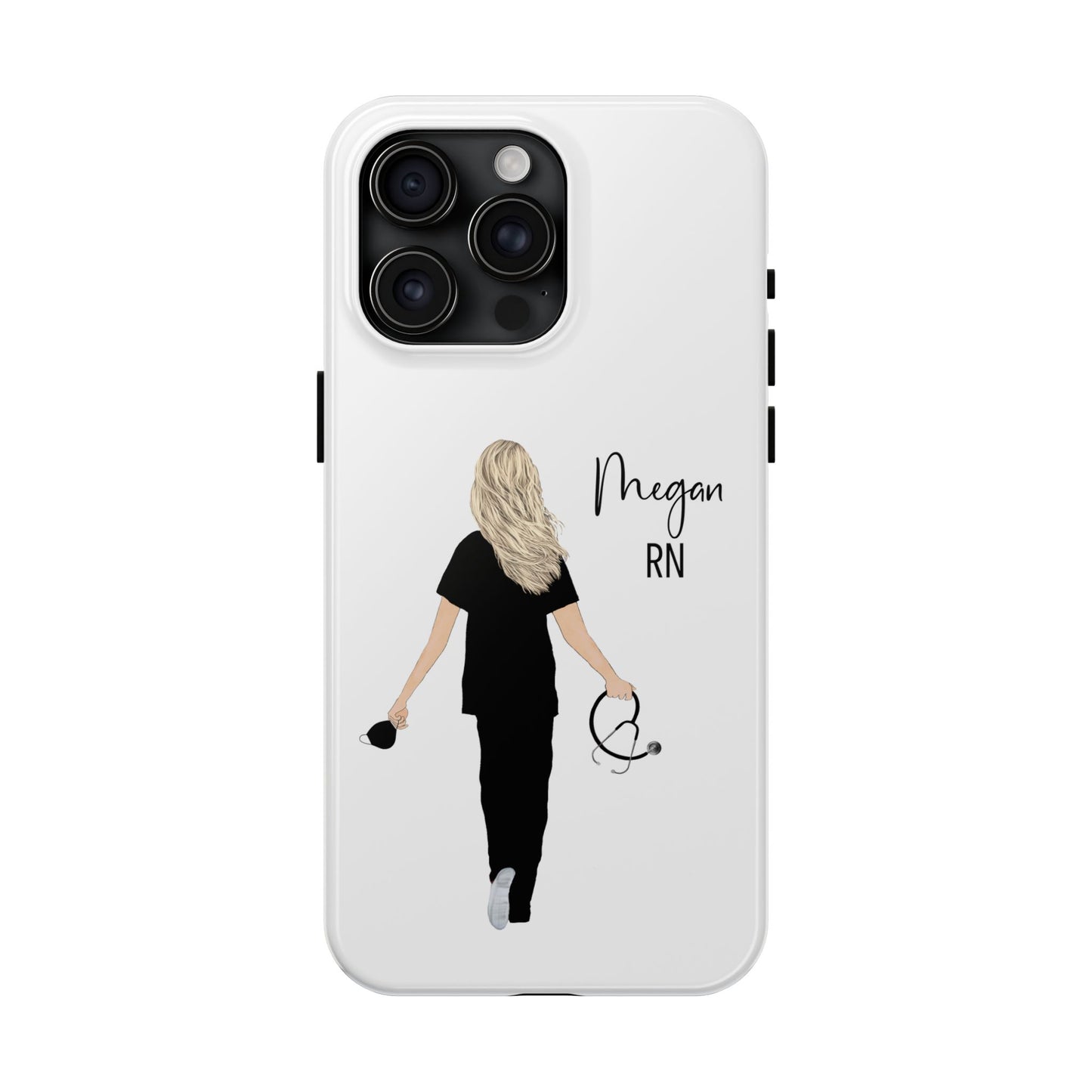 Customized Nurse Protective Phone Case Iphone Samsung Most Models, Customize hair style and Color, Name or Text