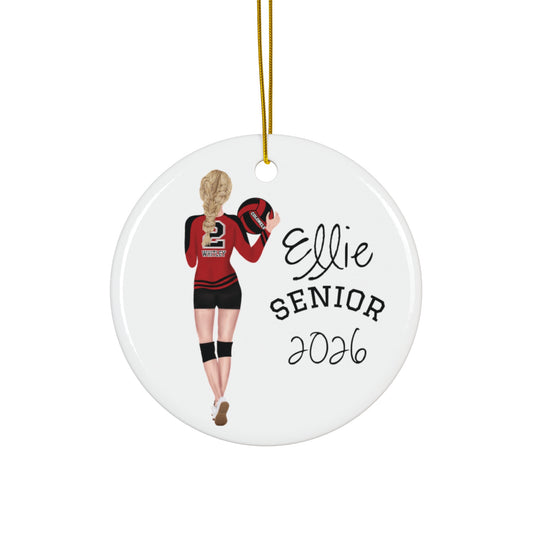 Volleyball Player Customized Ornament, includes hair color, text, uniform color.  Perfect gift for that Sports Girl!  College or Any Grade!