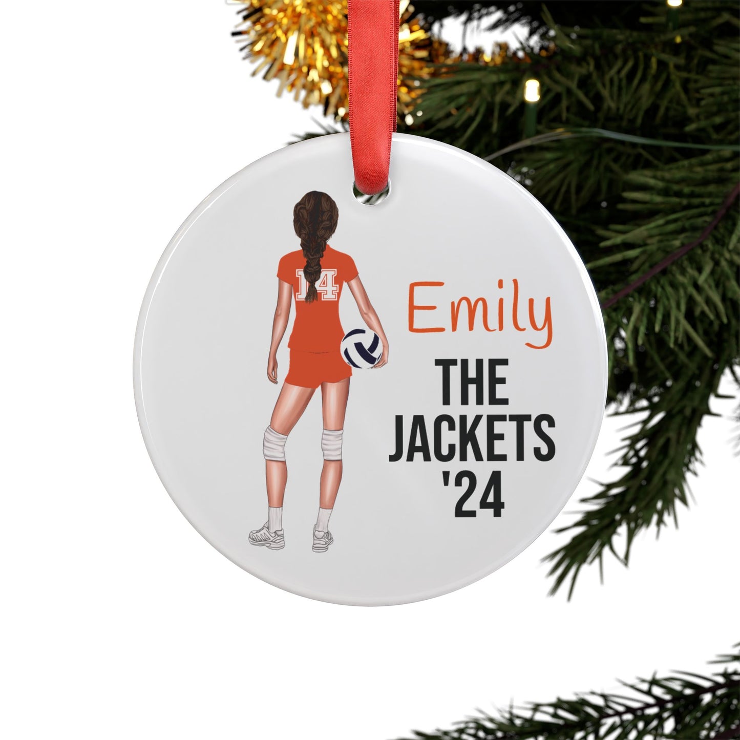 Customized Volleyball Acrylic Ornament with Ribbon.  Can customize most hairstyles, colors, text.  Christmas gift 2024 Senior 2025