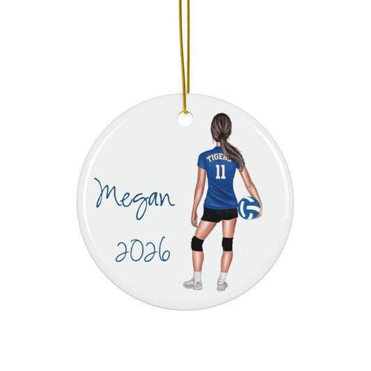 Blue Volleyball Player Customized Ornament, includes hair color, text, uniform color.  Perfect gift for that Sports Girl!  College or Any Grade!