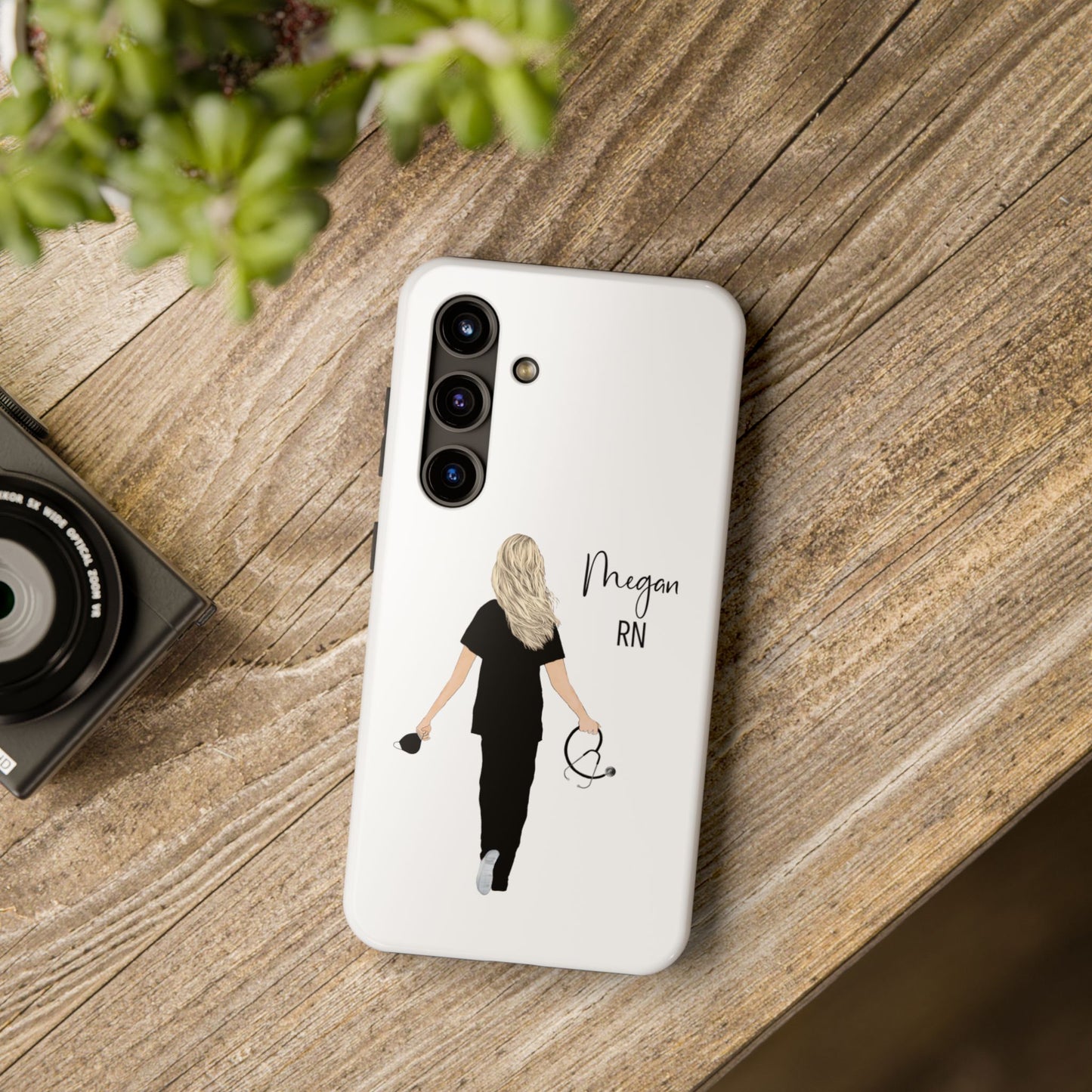 Customized Nurse Protective Phone Case Iphone Samsung Most Models, Customize hair style and Color, Name or Text