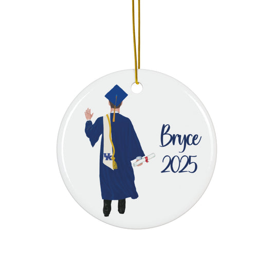 Male Graduate Graduation High School or College,  Ornament Customized with Hair, Color of Robes, Name Date