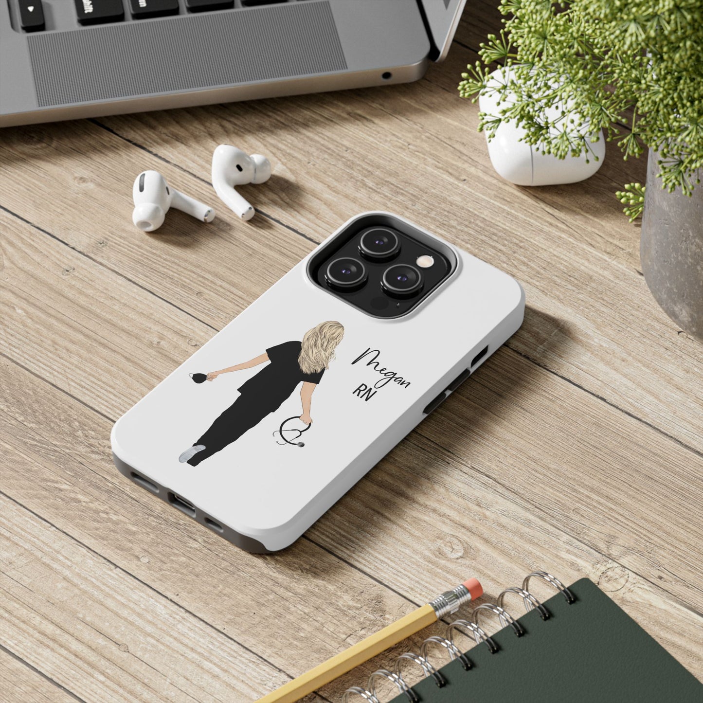 Customized Nurse Protective Phone Case Iphone Samsung Most Models, Customize hair style and Color, Name or Text