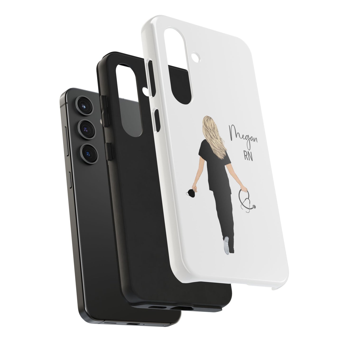 Customized Nurse Protective Phone Case Iphone Samsung Most Models, Customize hair style and Color, Name or Text
