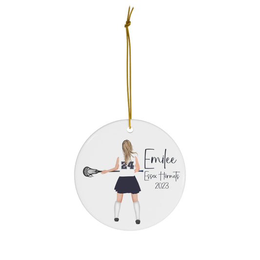 Lacrosse Customized Girl Christmas Ornament Gift for 2023 2024 Customized with hair and number and desired text!