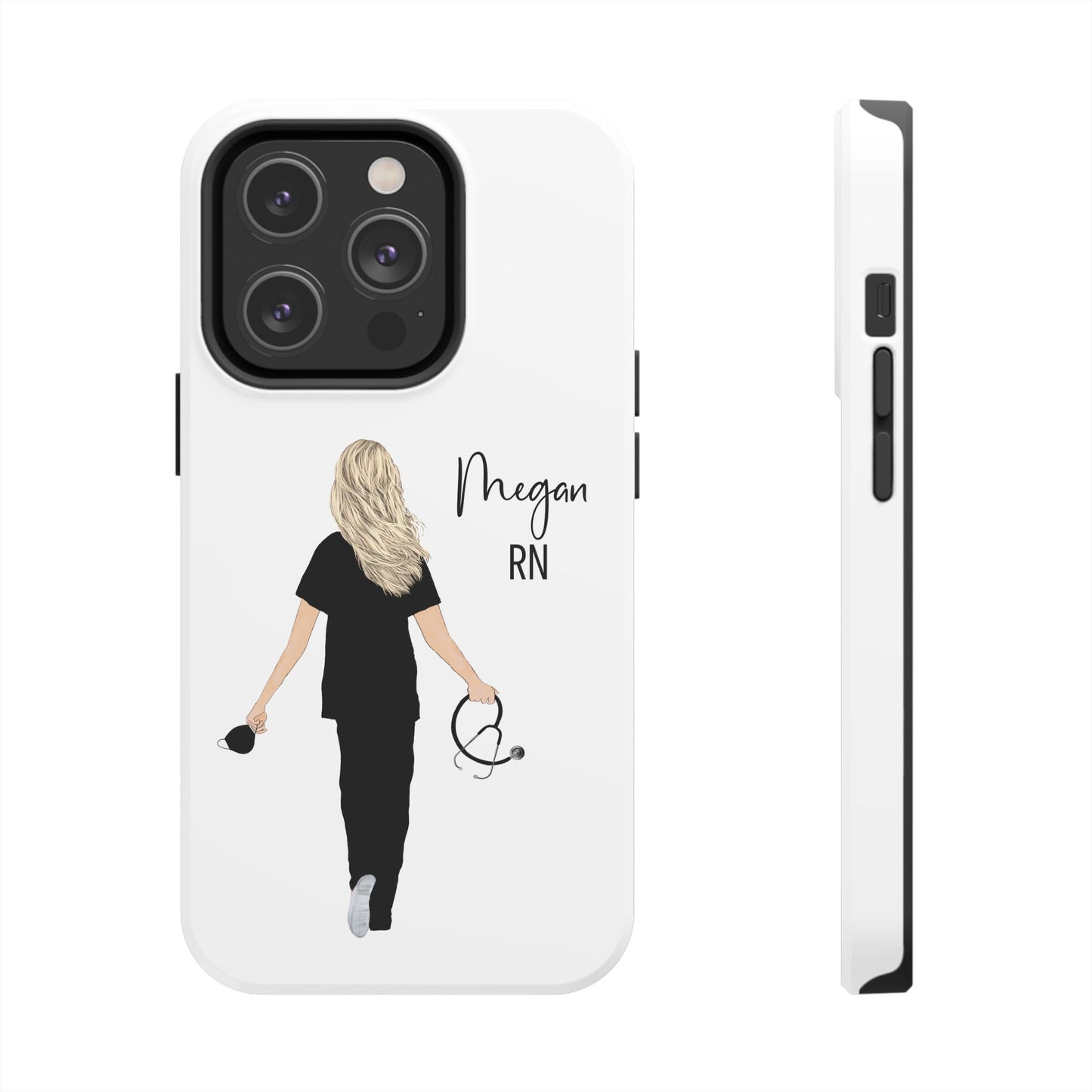 Customized Nurse Protective Phone Case Iphone Samsung Most Models, Customize hair style and Color, Name or Text