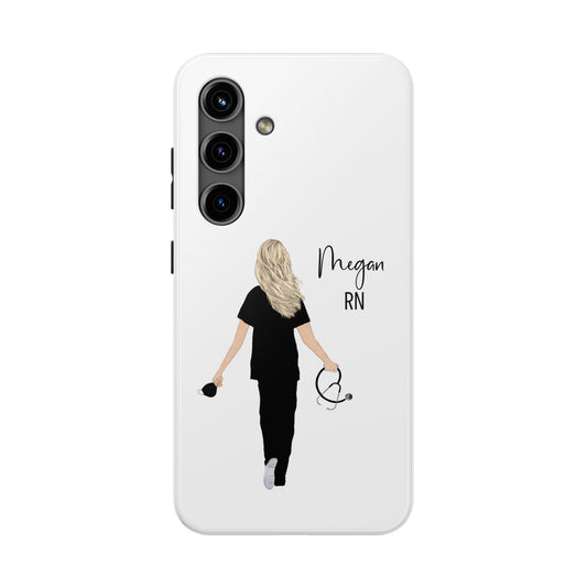 Customized Nurse Protective Phone Case Iphone Samsung Most Models, Customize hair style and Color, Name or Text