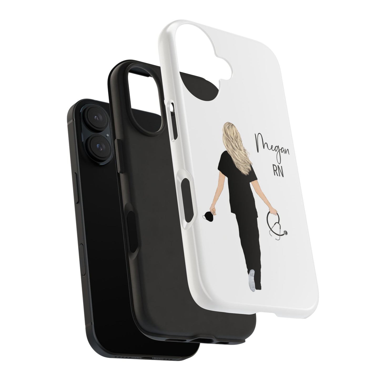 Customized Nurse Protective Phone Case Iphone Samsung Most Models, Customize hair style and Color, Name or Text