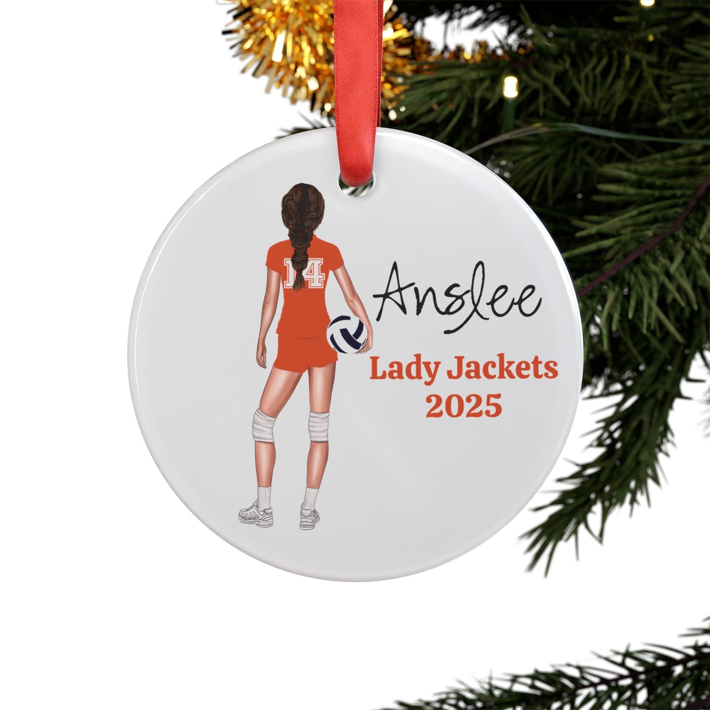 Customized Volleyball Acrylic Ornament with Ribbon.  Can customize most hairstyles, colors, text.  Christmas gift 2024 Senior 2025